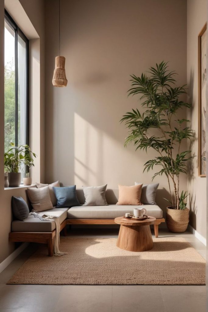 Zen-inspired cozy nook enhances relaxation.