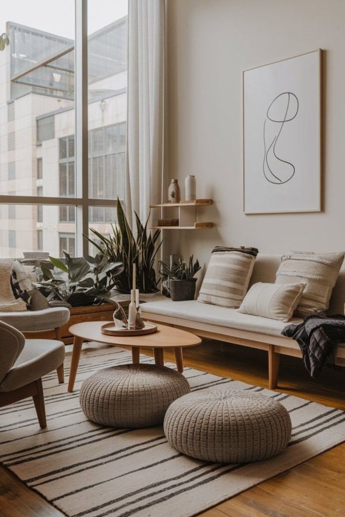 Zen-inspired low furniture creates calm.