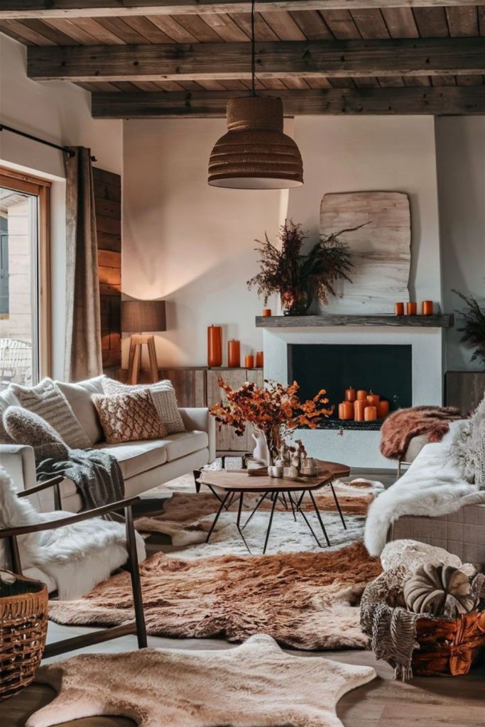 Amber-toned lounge with warm textures