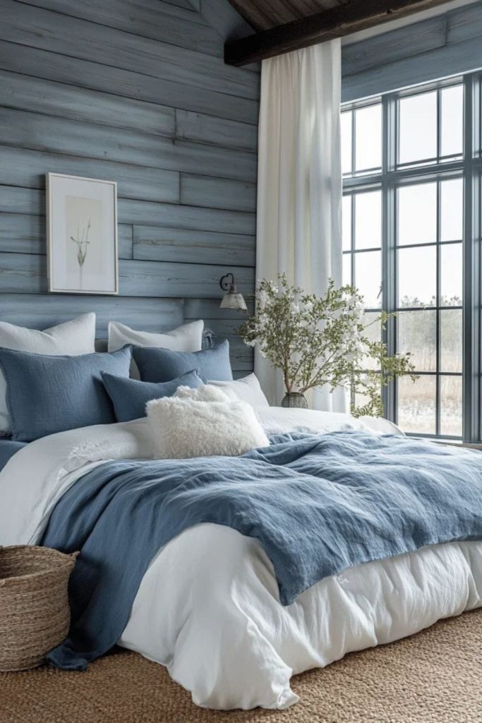 Soft azure textured bedroom retreat