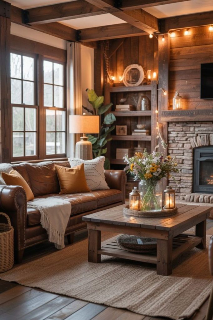 Barnyard-inspired cozy living room interior