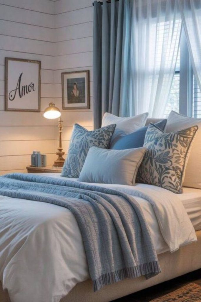Powdered blue serene bedroom corner