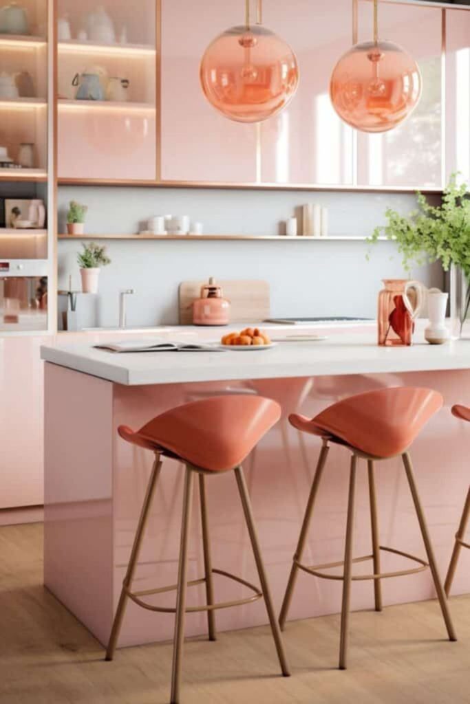 Contemporary kitchen with dusky rose