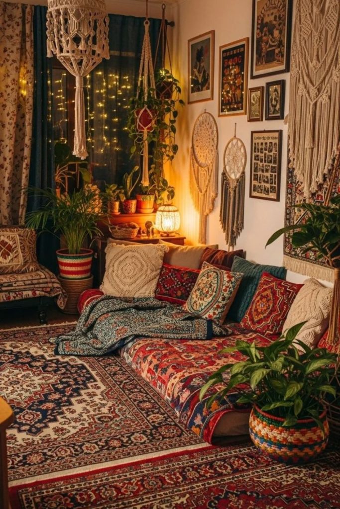 Boho macramé layered eclectic lounge