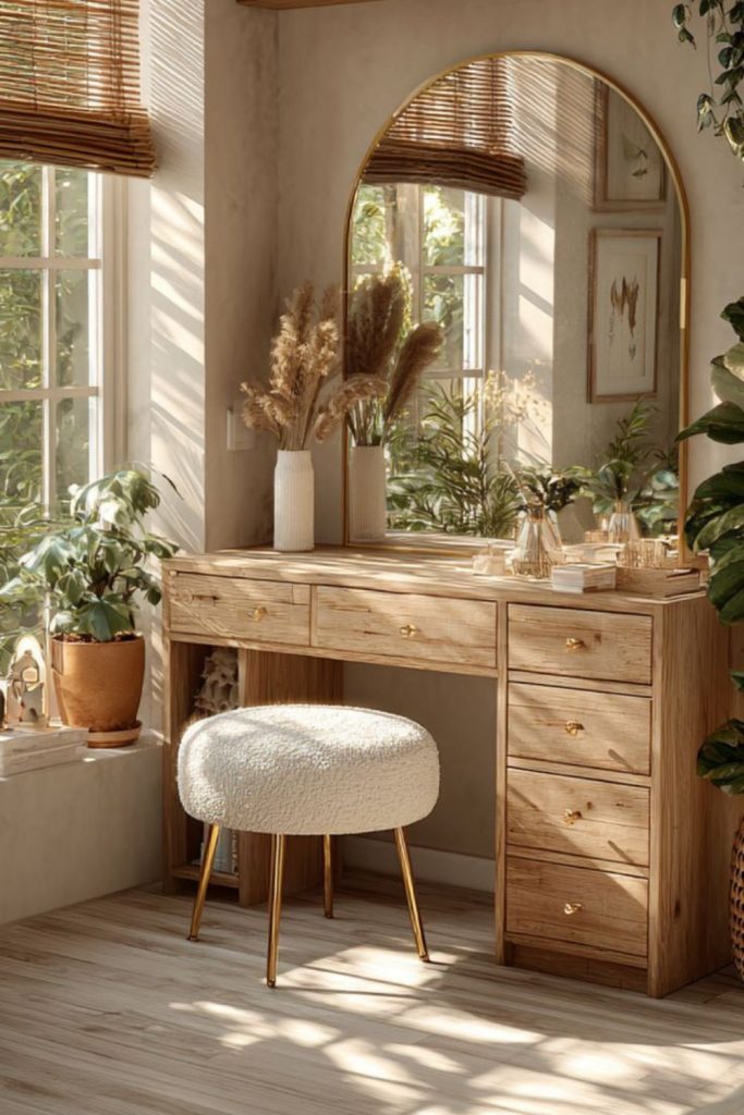 Bohemian luxe whimsical vanity setup