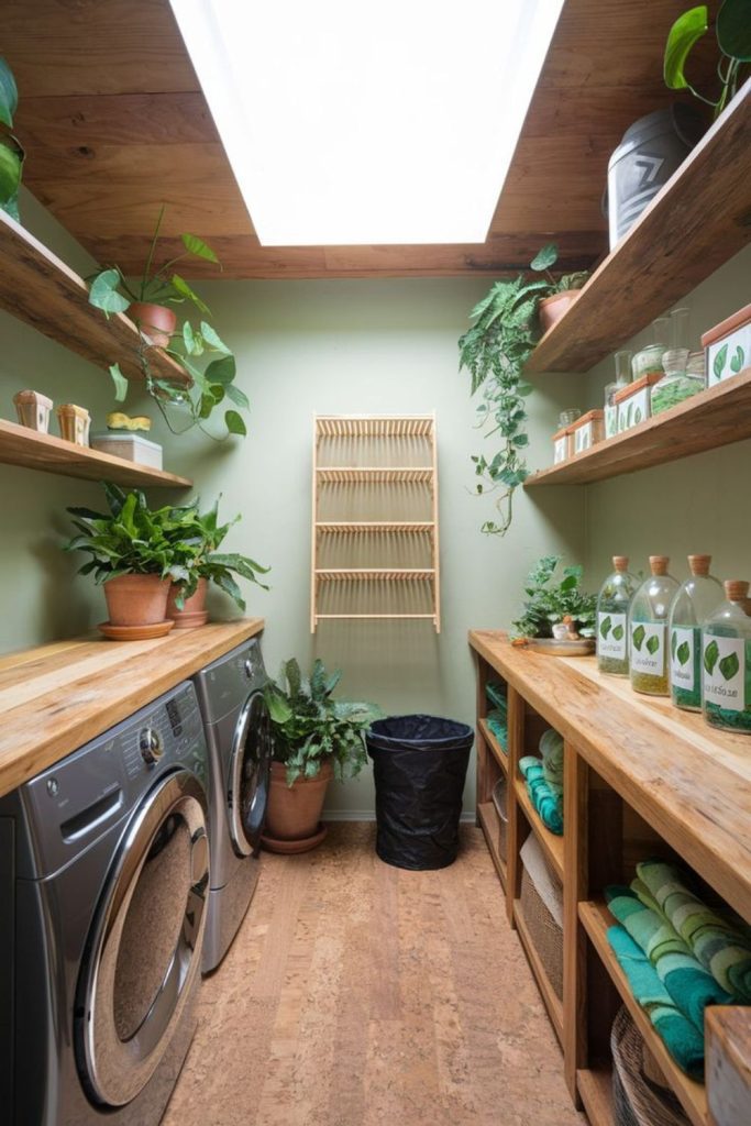 Hanging ferns potted herbs natural textures