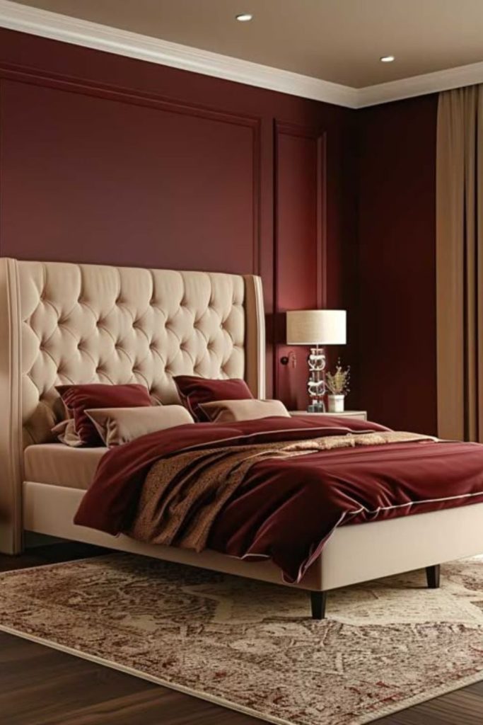 Burgundy luxurious minimalist modern bedroom