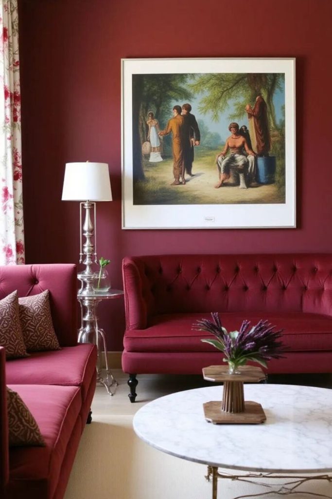 Urban modern burgundy room aesthetic.