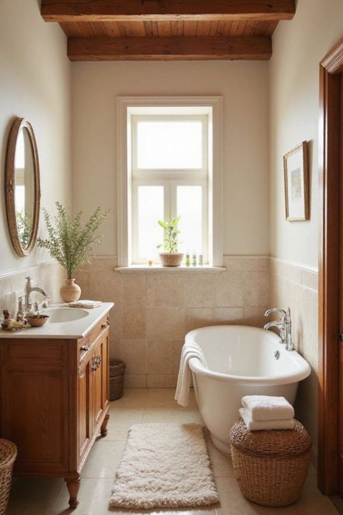 Buttercup-filled sunlit bathroom corner