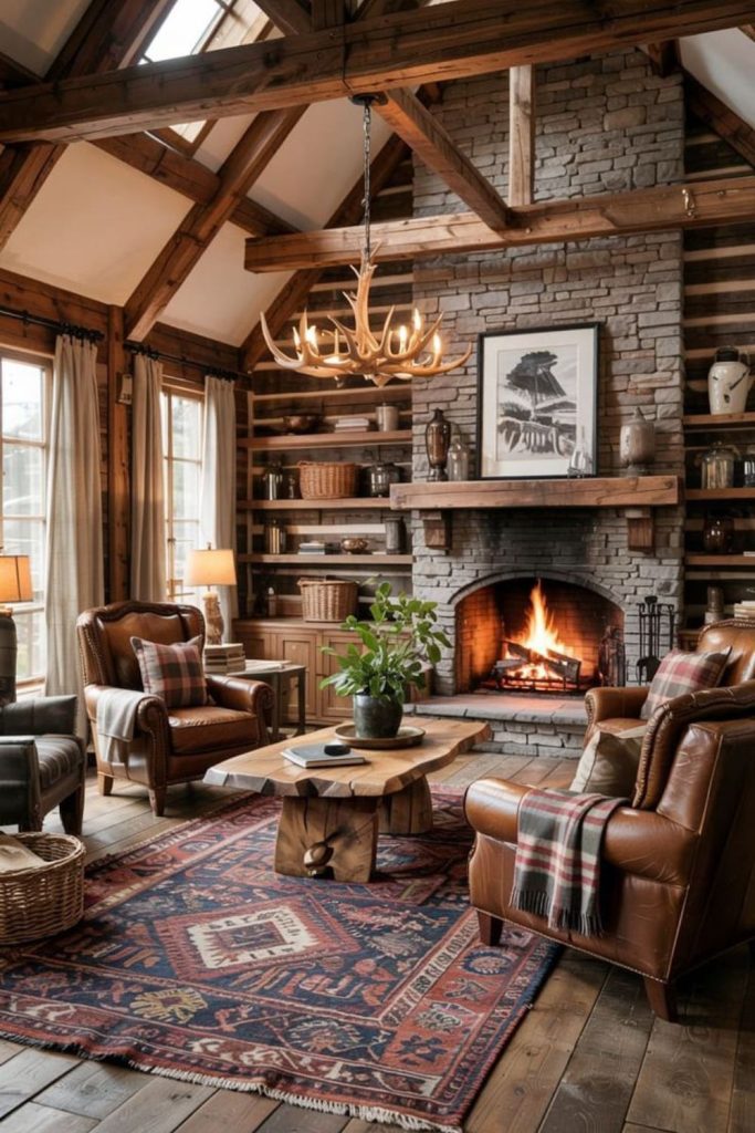 Cabin comfort living space with blankets