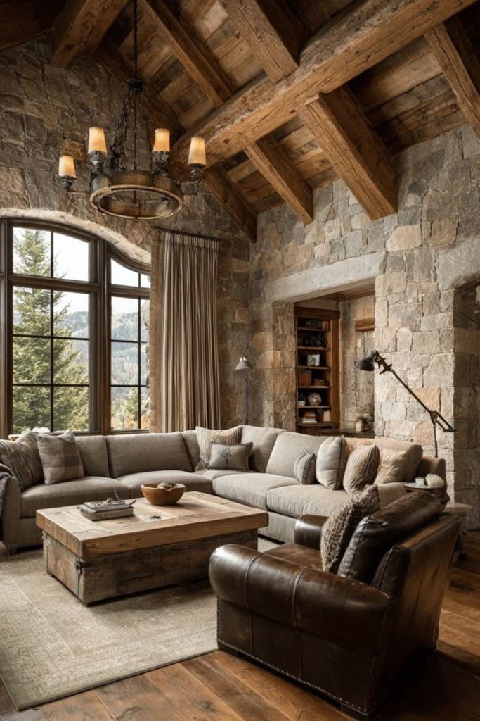 Cabin timber walls ambient cozy interior.