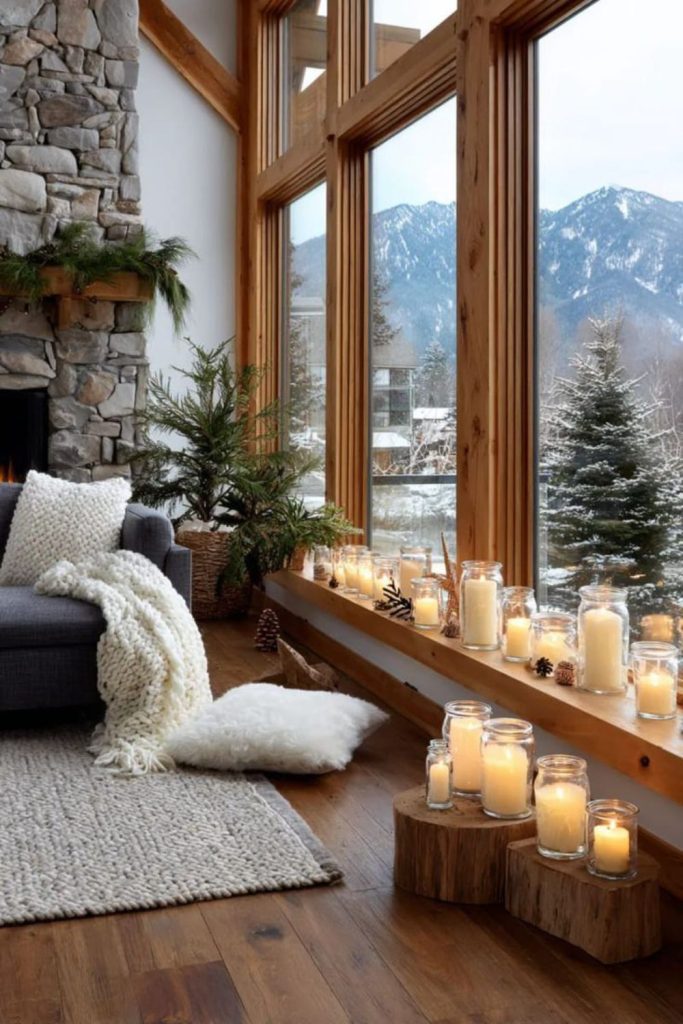 Candlelit serene winter interior