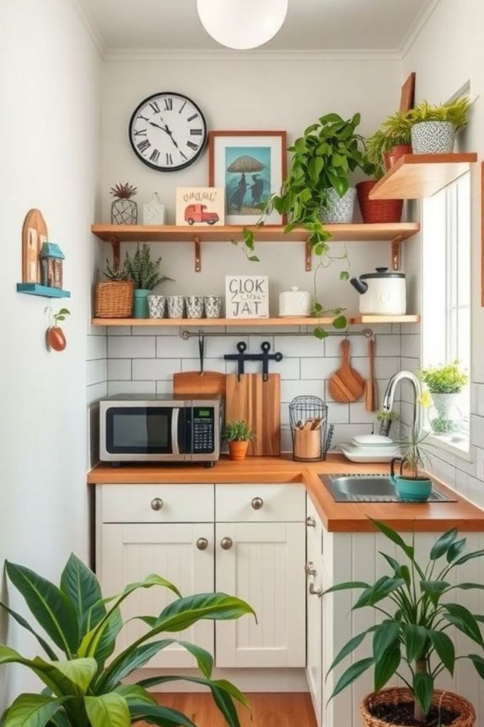 Retro-themed compact kitchen small apartment