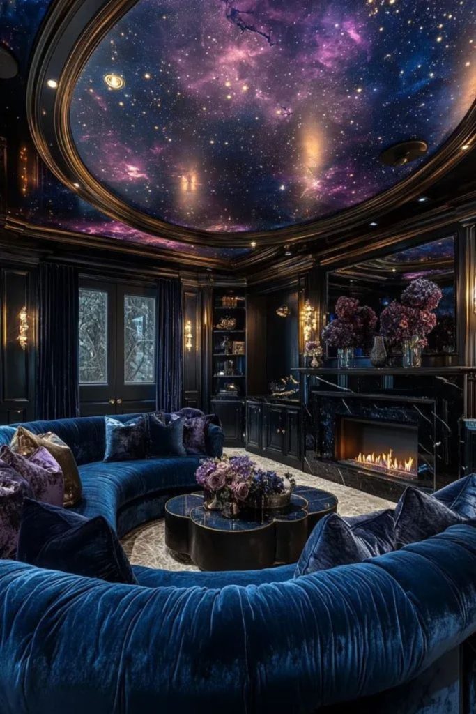 Violet lights cloud cushions starlit telescope lanterns shadows