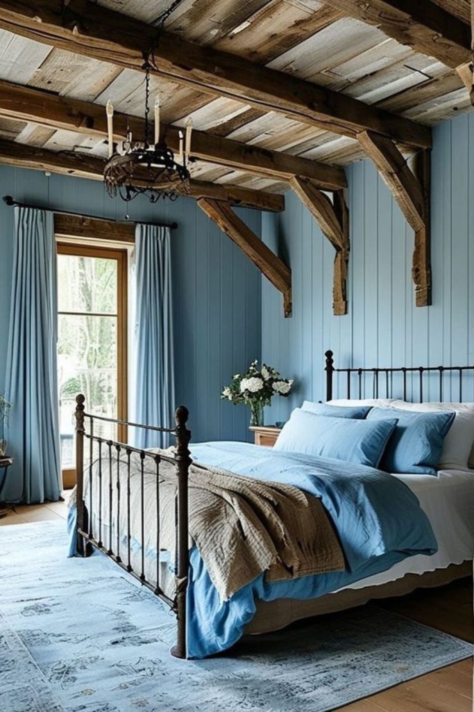 Soft cerulean vintage bedroom space