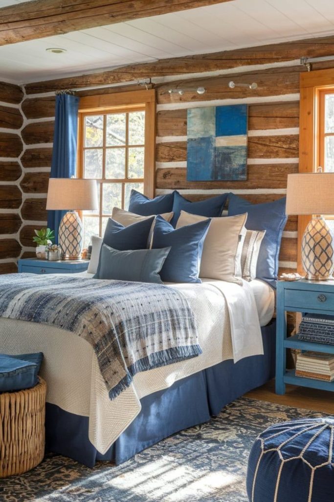 Powdered blue airy loft bedroom