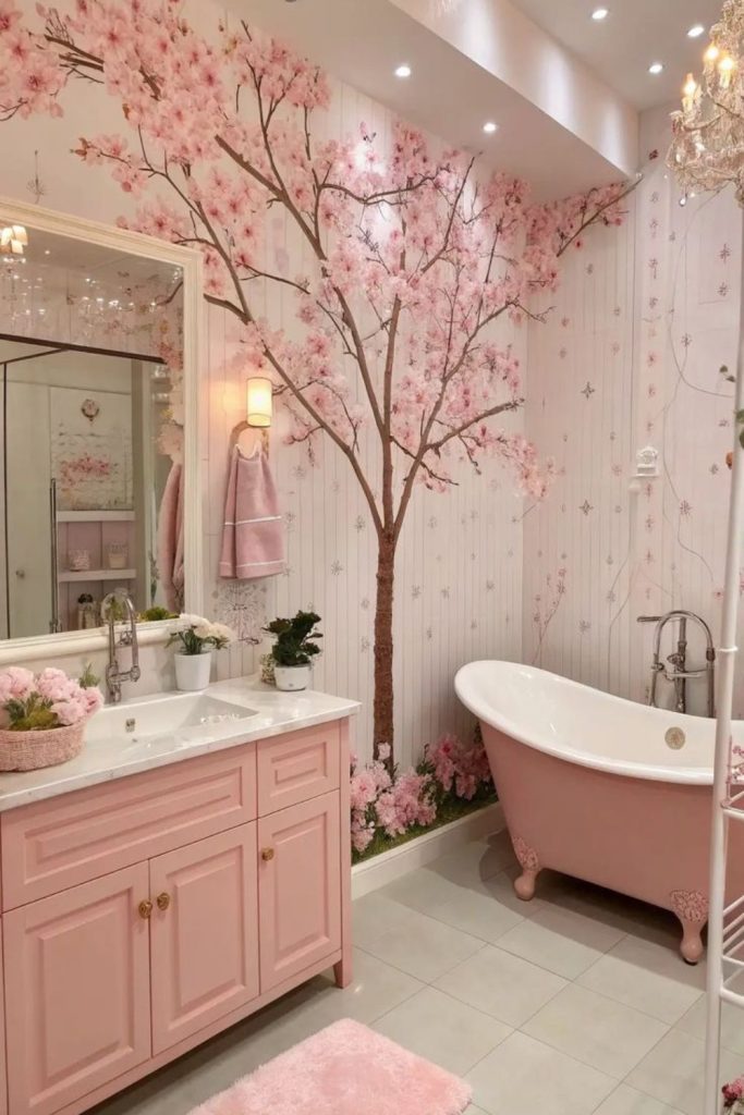 Cherry blossom petal-covered bathroom
