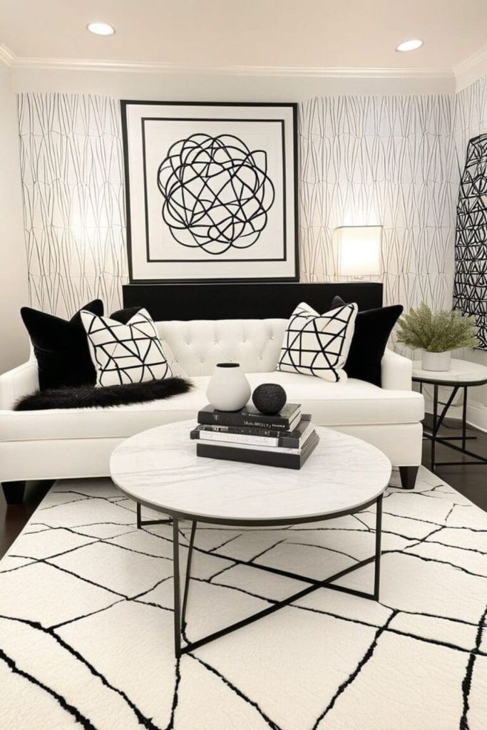 Bold black and white interior patterns