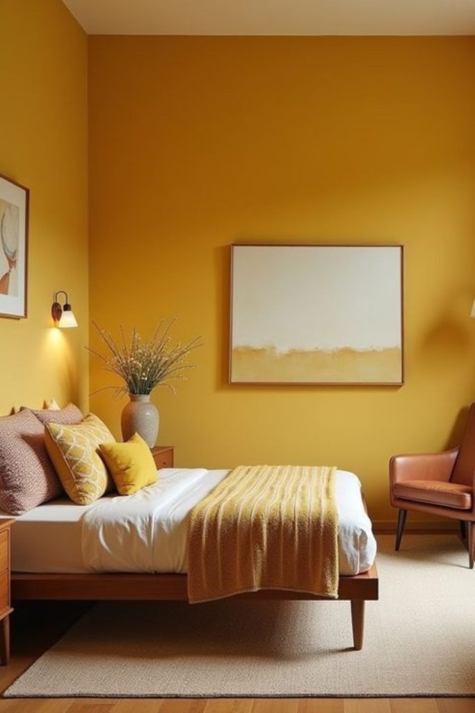 Citrus accent mid century modern bedroom