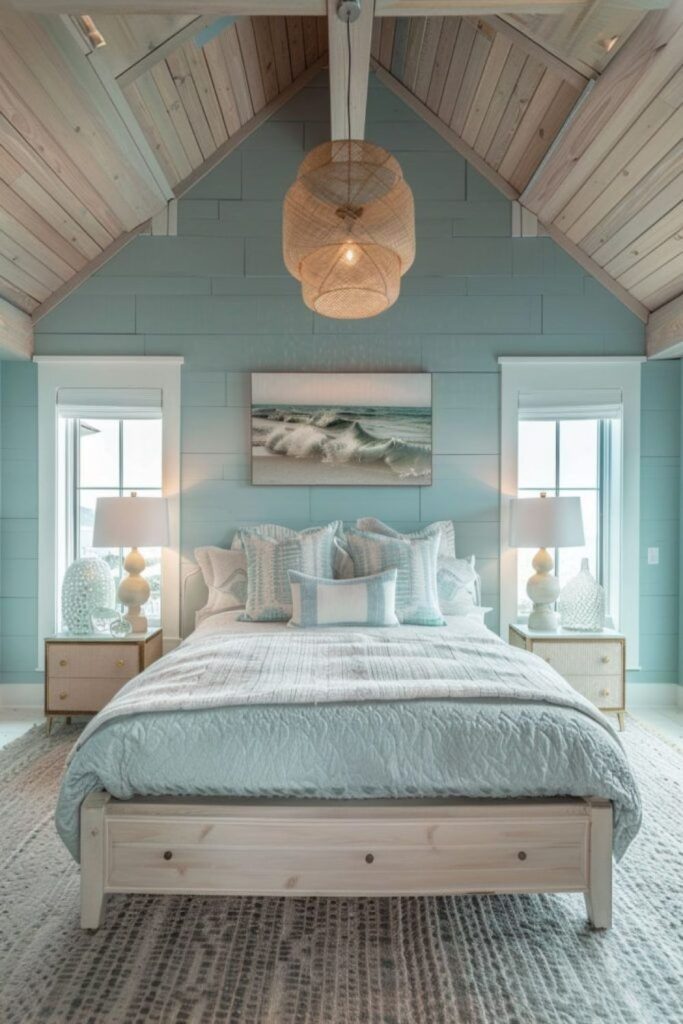 Ocean blue rustic loft bedroom