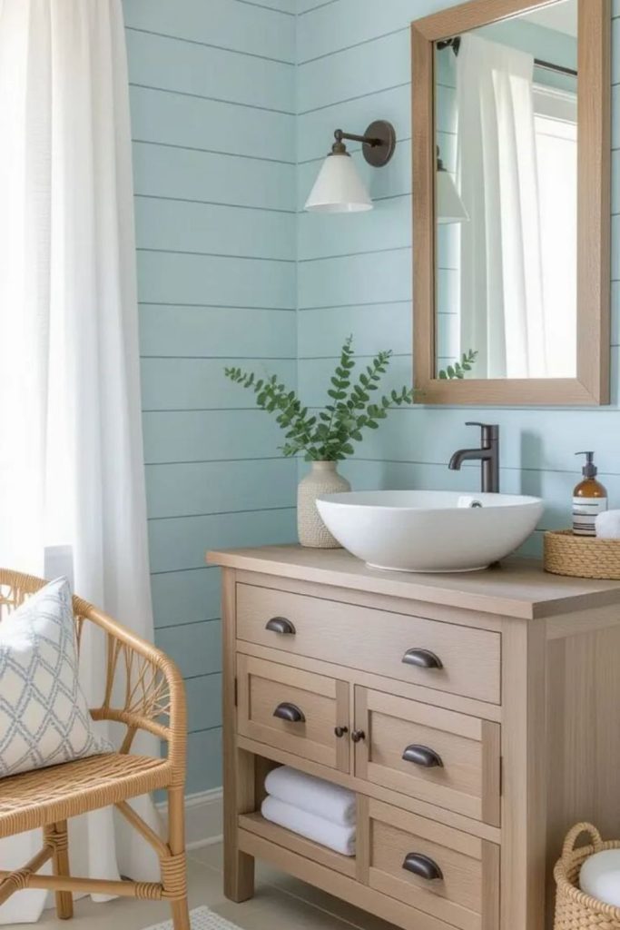 Driftwood coastal themed vanity setup