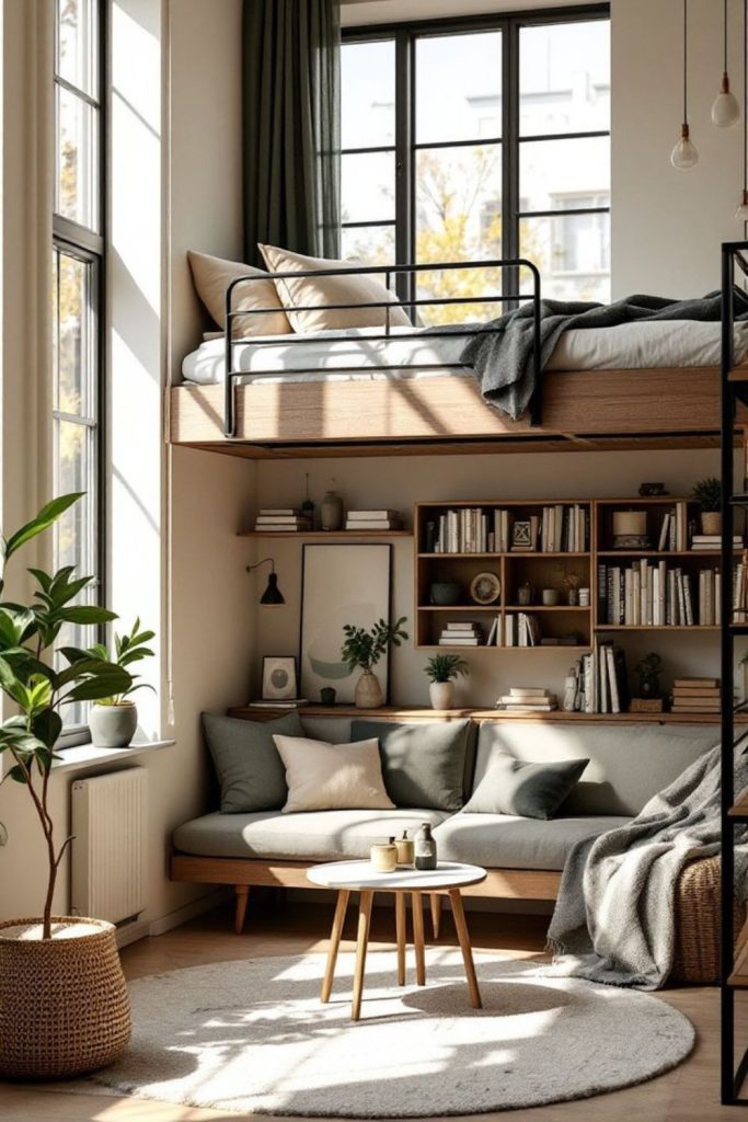 Lofted reading nook in studio