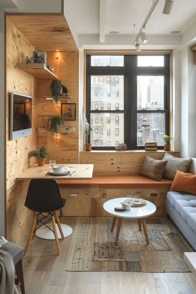 Foldable Zen-inspired multipurpose tiny studio