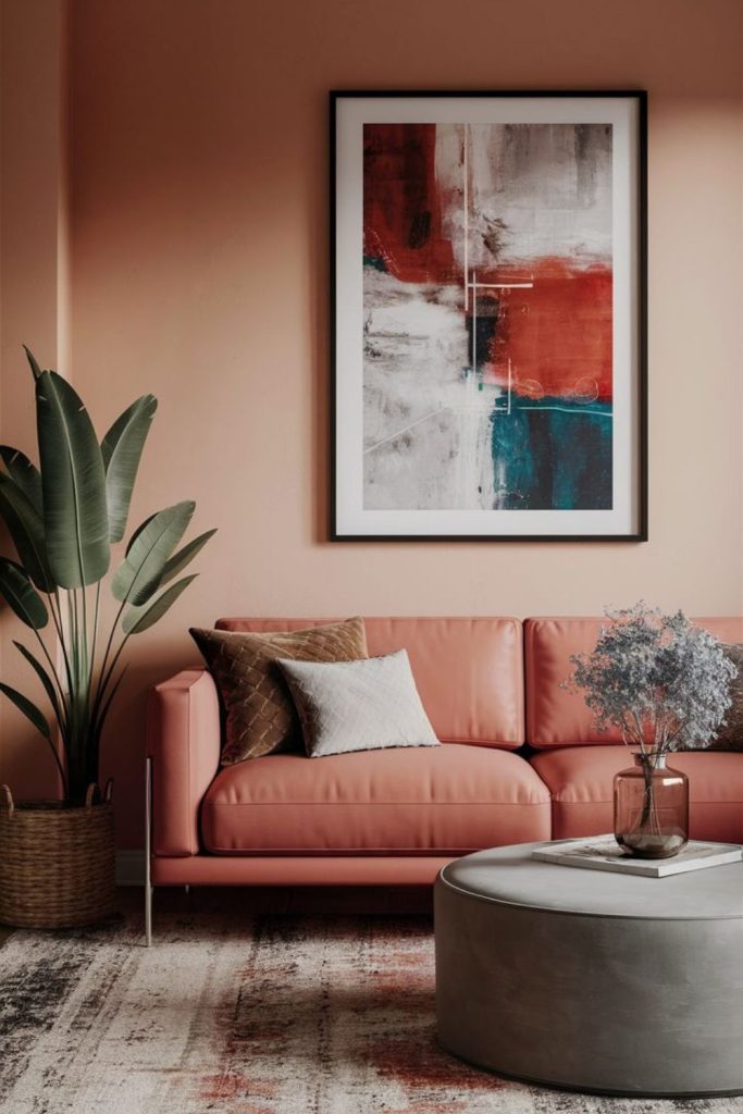 Peach coral lounge with airy sunlight