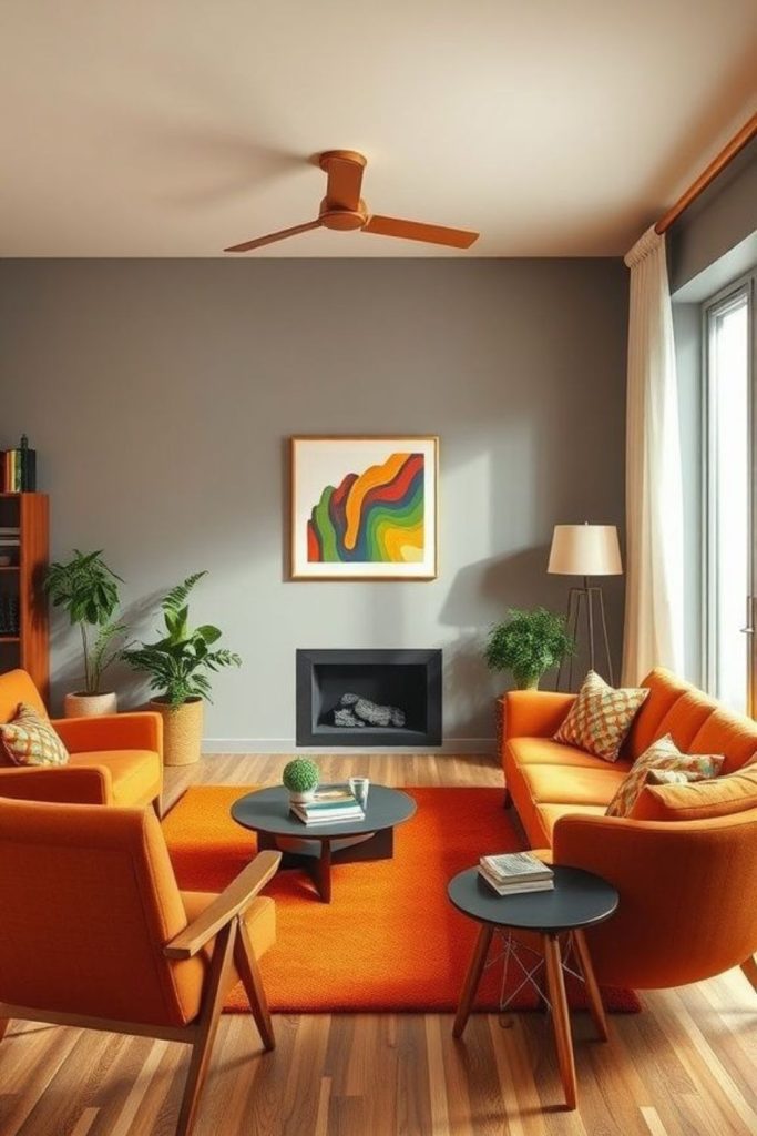Bold orange midcentury modern lounge