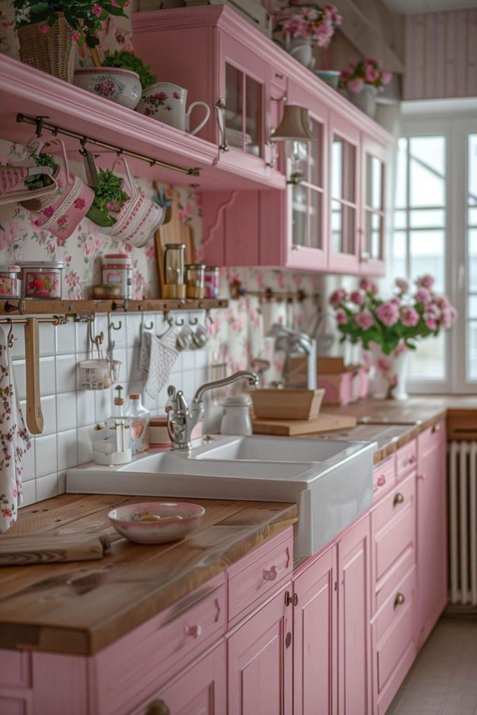 Soft blush pink dreamy kitchen