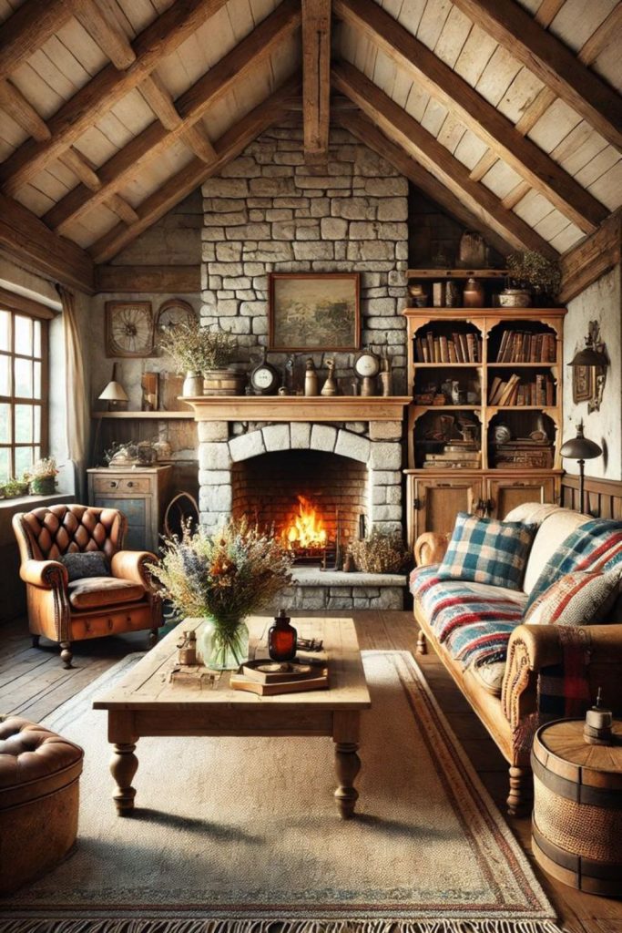 Countryside style living room with plaid