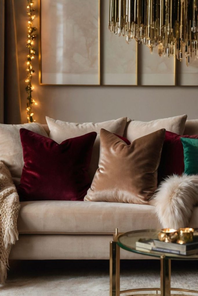 Soft velvet cushions and warm lighting