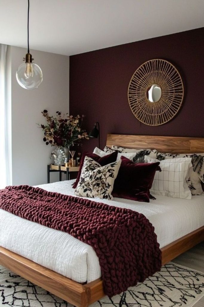 Cranberry burgundy space with modern décor.