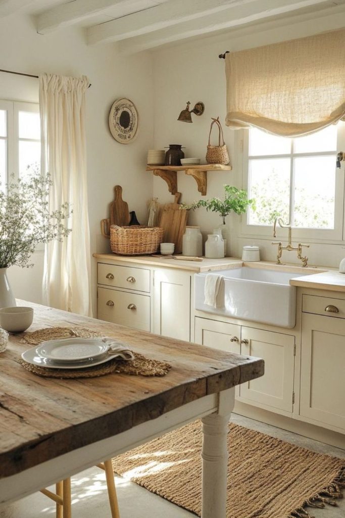 Cream cabinets with rustic charm