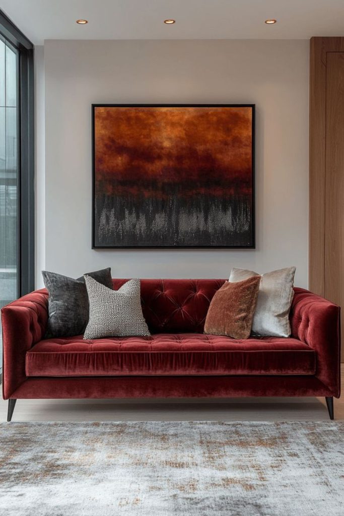 Red-orange cozy lounge with candlelight