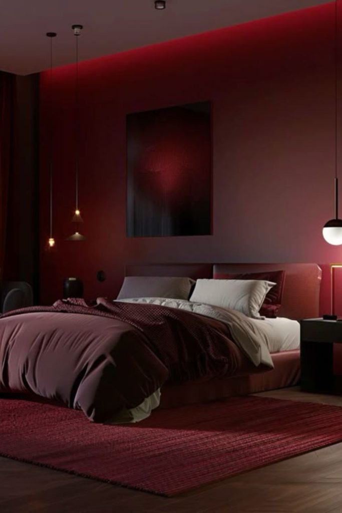 Crimson industrial loft edgy bedroom