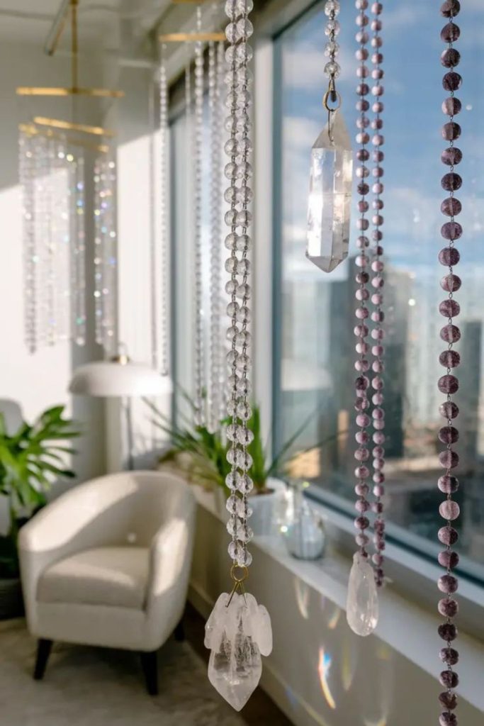 Hanging crystals mystical soft ambiance