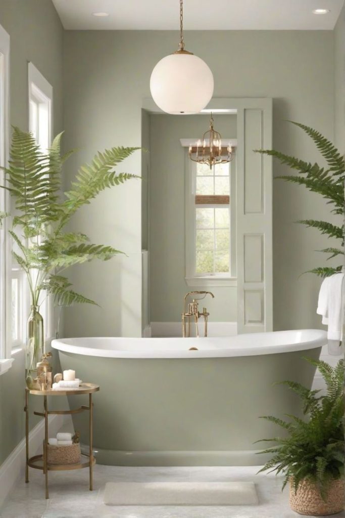 Fern-filled dappled sunlight bathroom