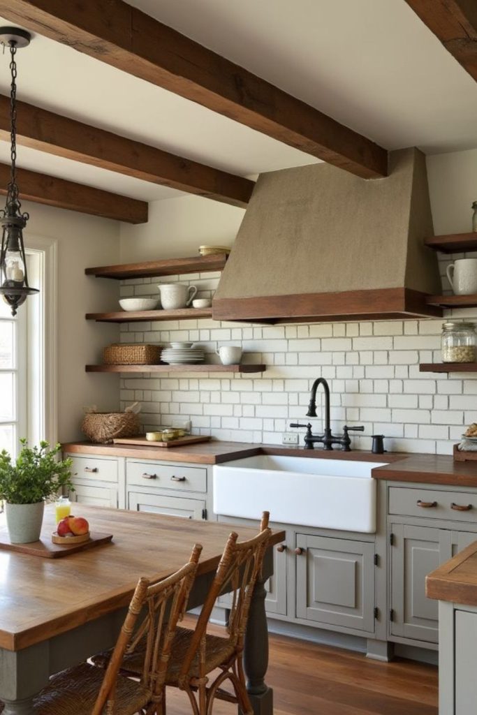 Gray driftwood panels in quaint kitchen