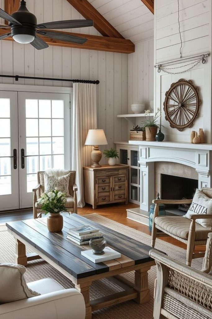 Driftwood textures with linen cozy seating