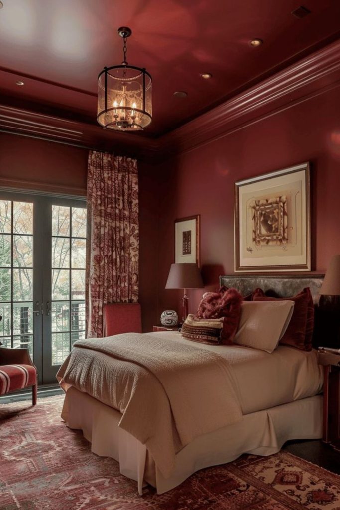 Earthy burgundy room with natural fibers.