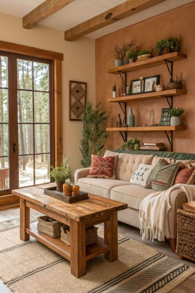 Earthy toned rustic living space indoors