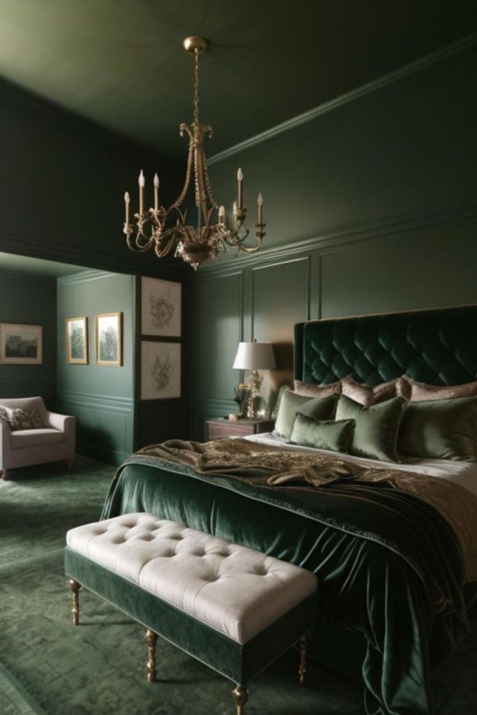 Emerald Crest Court rich green luxury bedroom