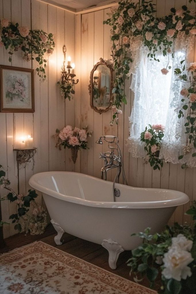 Primrose-themed soft evening bathroom