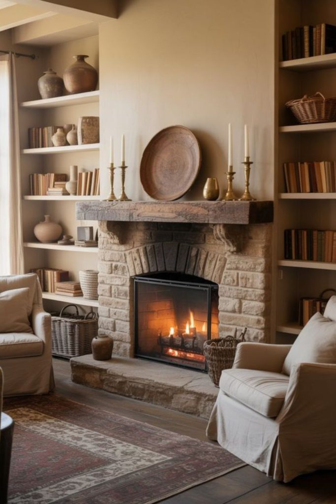Fireside fable rustic room with rugs
