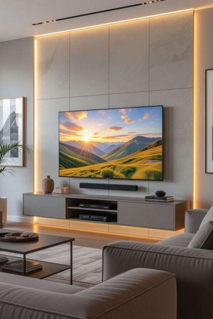 Transparent acrylic blocks surround television creatively.