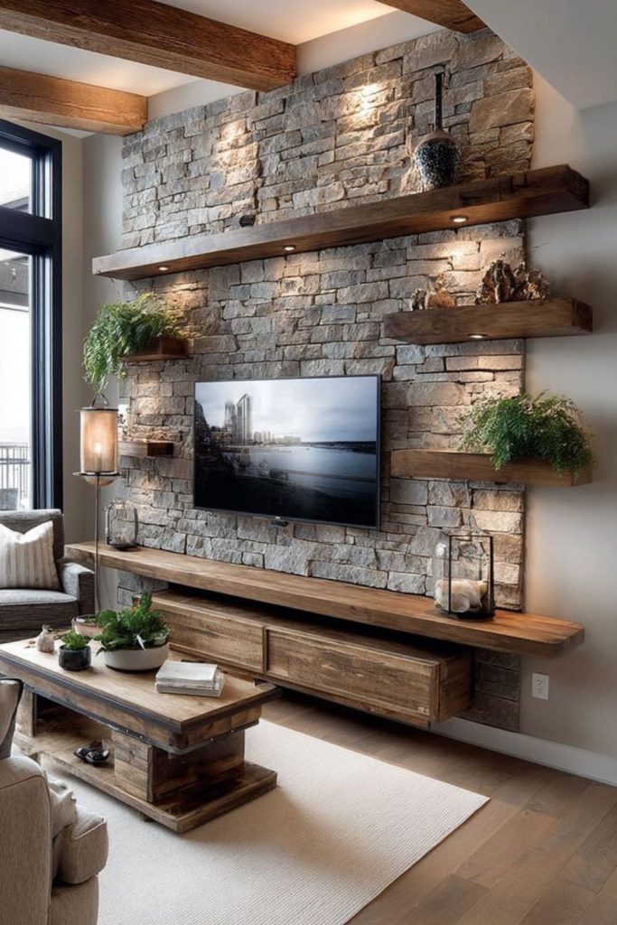 Thin stone slabs mounted with depth