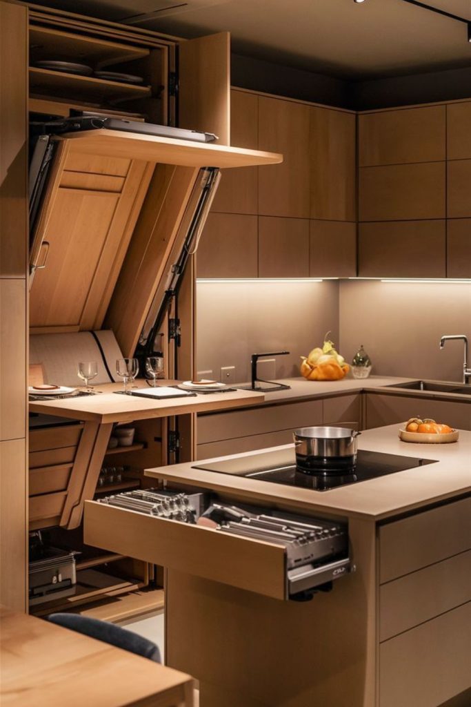 Hidden tables and foldable counters adapt