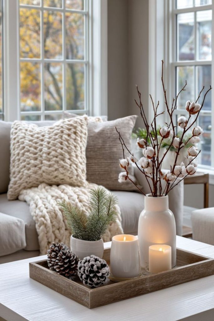 Frosted winter living room calm
