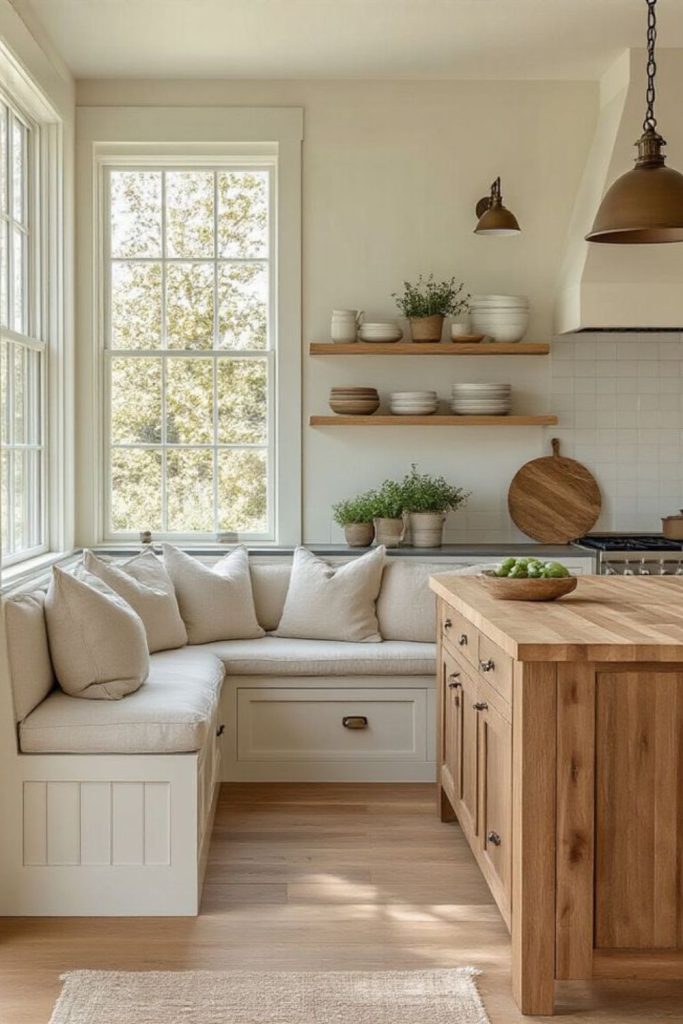 Pale pine kitchen with soft light